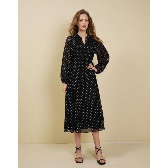 Women's Floral Chiffon Midi Dress with Tie Waist for Casual to Semi-Formal - Picture 2 of 6